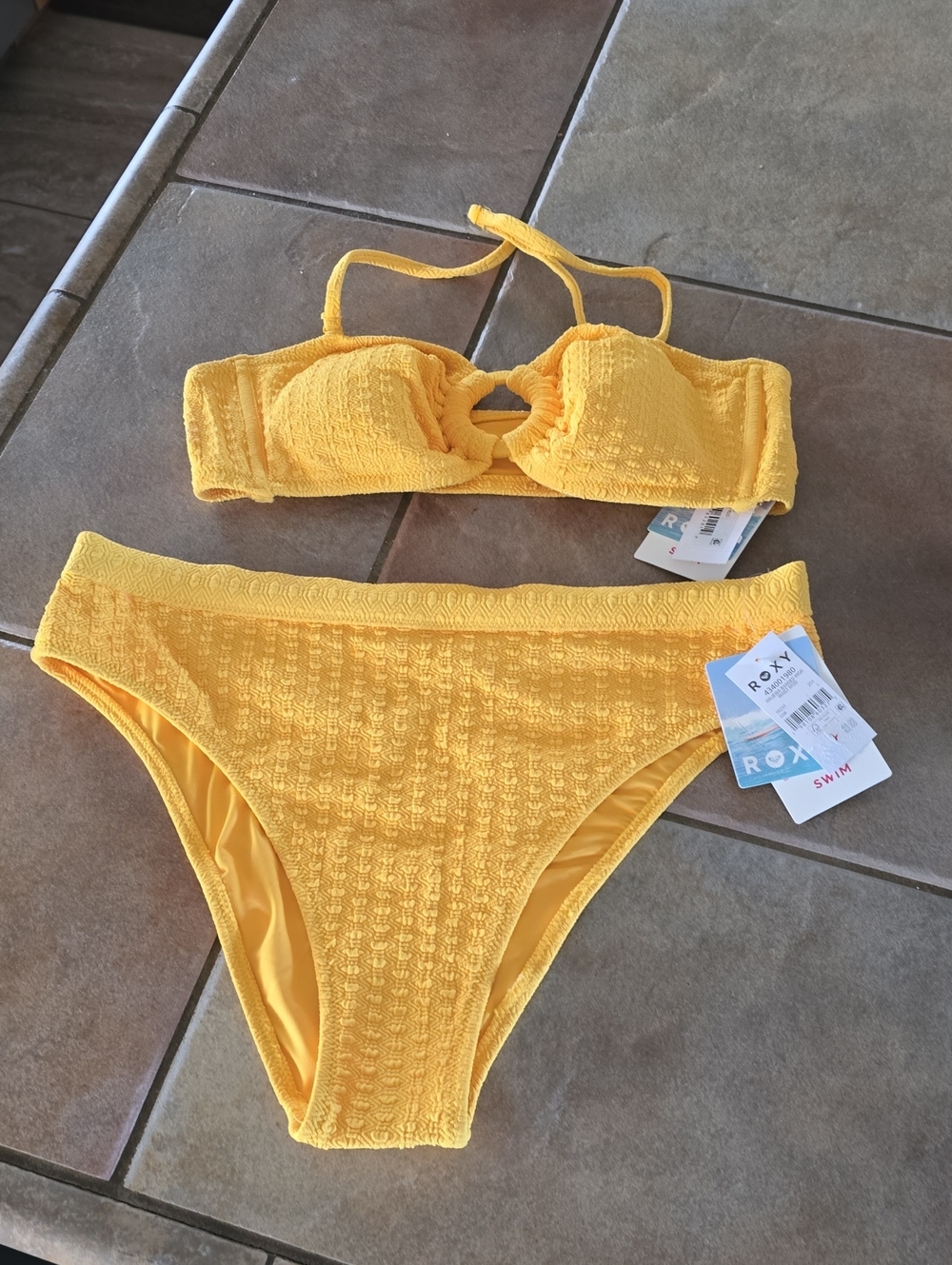 Roxy Yellow Textured High-Waist Bikini